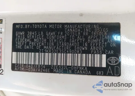 2005 Toyota Matrix Xr z USA, uszkodzony, nr VIN 2T1KR32E35C490083